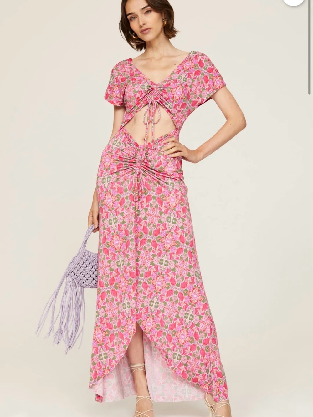 Misa Los Angeles Pink Floral Cutout High-Low Maxi Dress